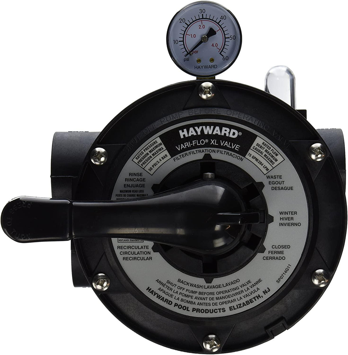 Hayward SP0714T VariFlo Top-Mount Multiport Valve, Black