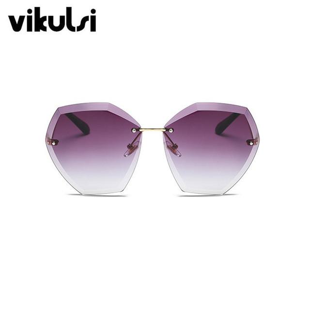 Sunglasses - Elegant Optics Rimless Lunette Femme Oversized Famous Brand Designer Lady Sunglasses
