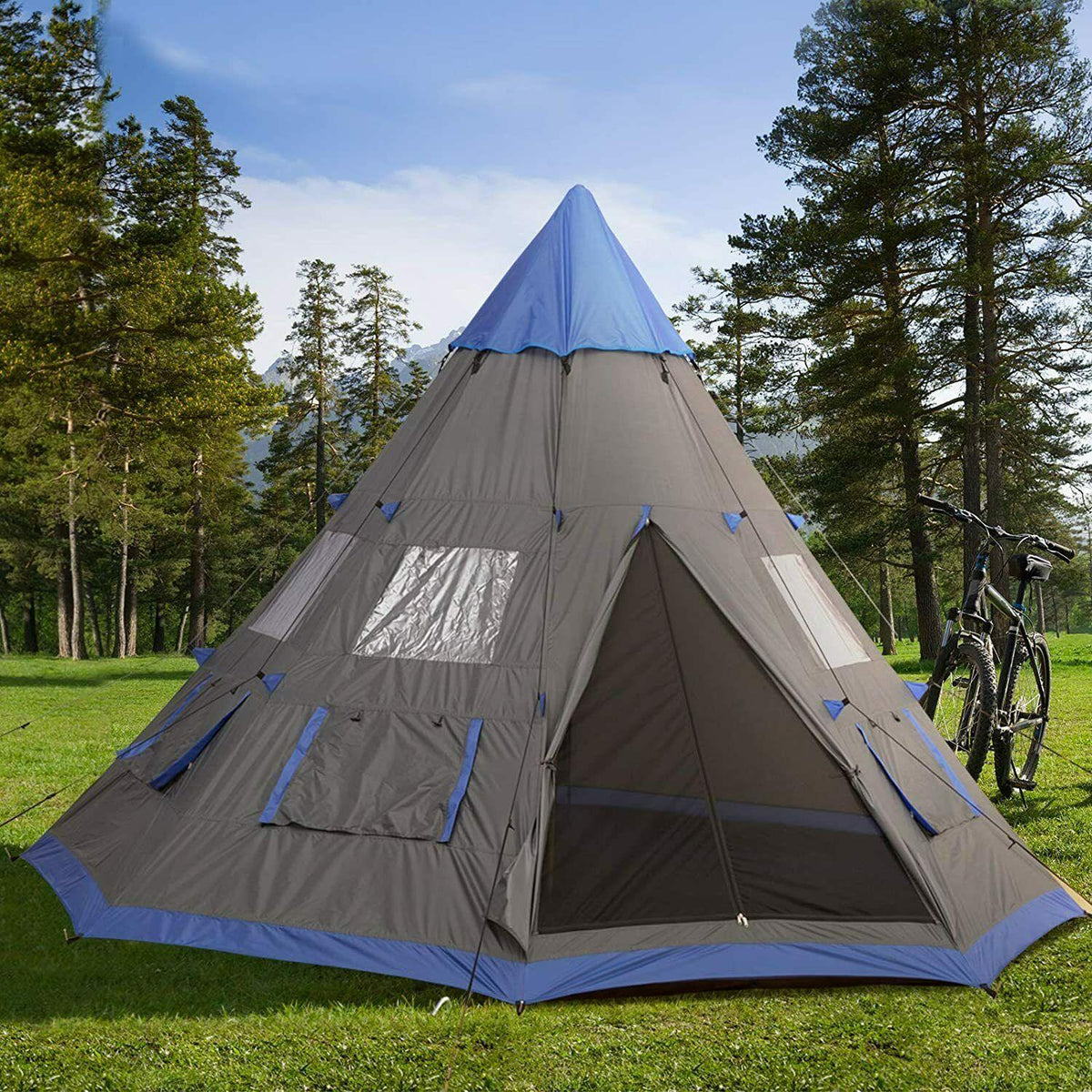 Large 6-Person Metal Teepee Camping Tent Weather Protection Portable Design