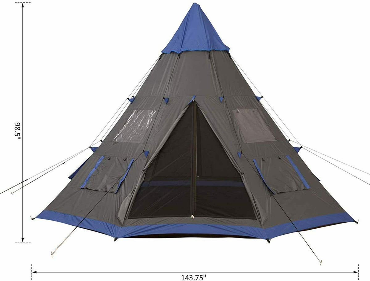 Large 6-Person Metal Teepee Camping Tent Weather Protection Portable Design