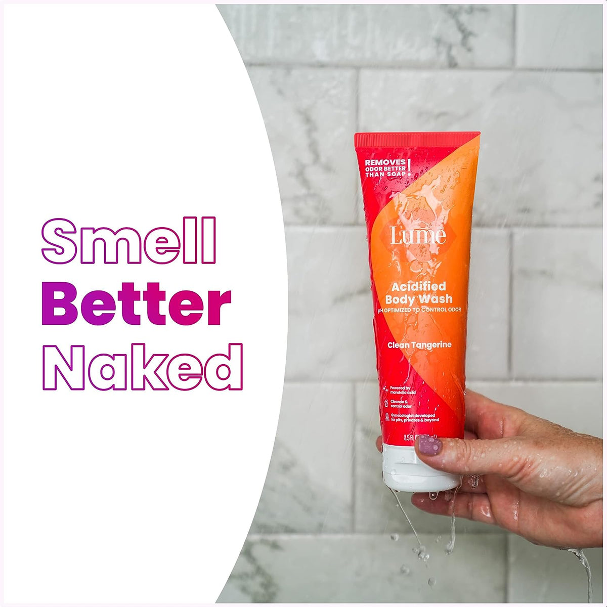 Lume Acidified Body Wash - 24 Hour Odor Control - Removes Odor Better than Soap - Moisturizing Formula - SLS Free, Paraben Free - Safe For Sensitive Skin - 8.5 ounce (Clean Tangerine)