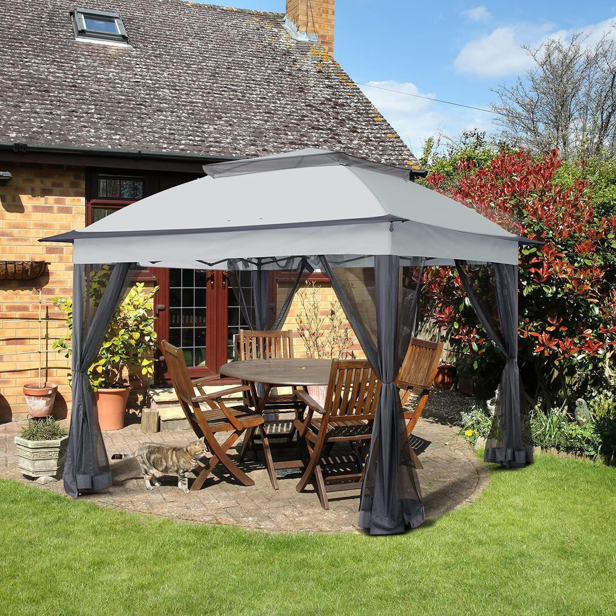11'x11' Gray Outdoor 2-Tier Vented Canopy Steel Gazebo BBQ Party Tent