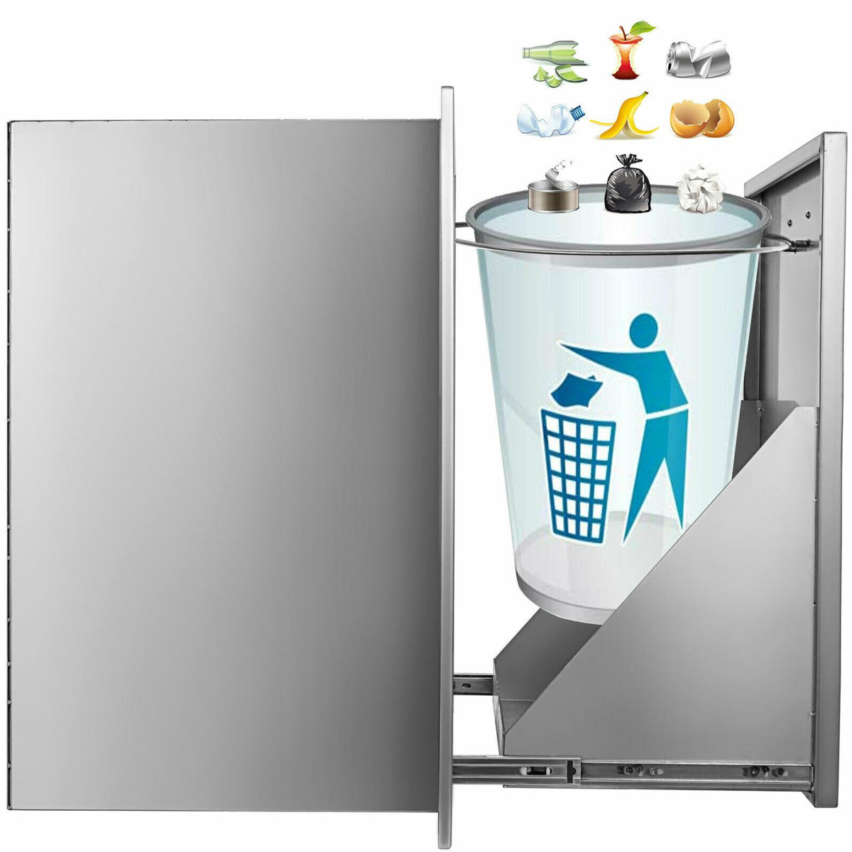 Outdoor Kitchen Trash Drawer 19.7W x 26.5H with Trash Bag Ring Stainless Steel