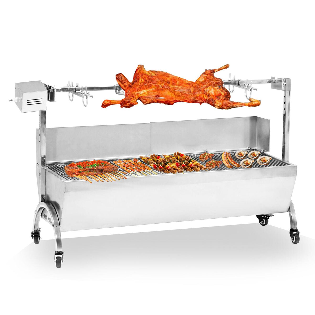 Stainless Steel Large Roaster 46" BBQ Rotisserie Spit Chicken Spit+28W Motor