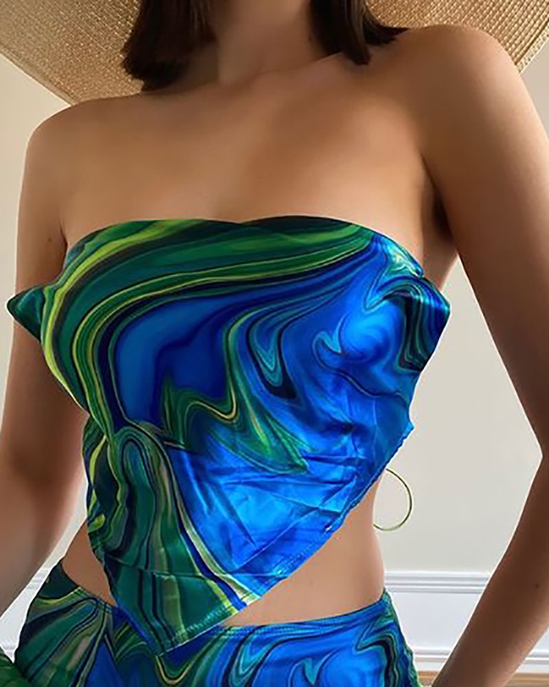 Color Handkerchief Bandeau Top & Skirt Sets
