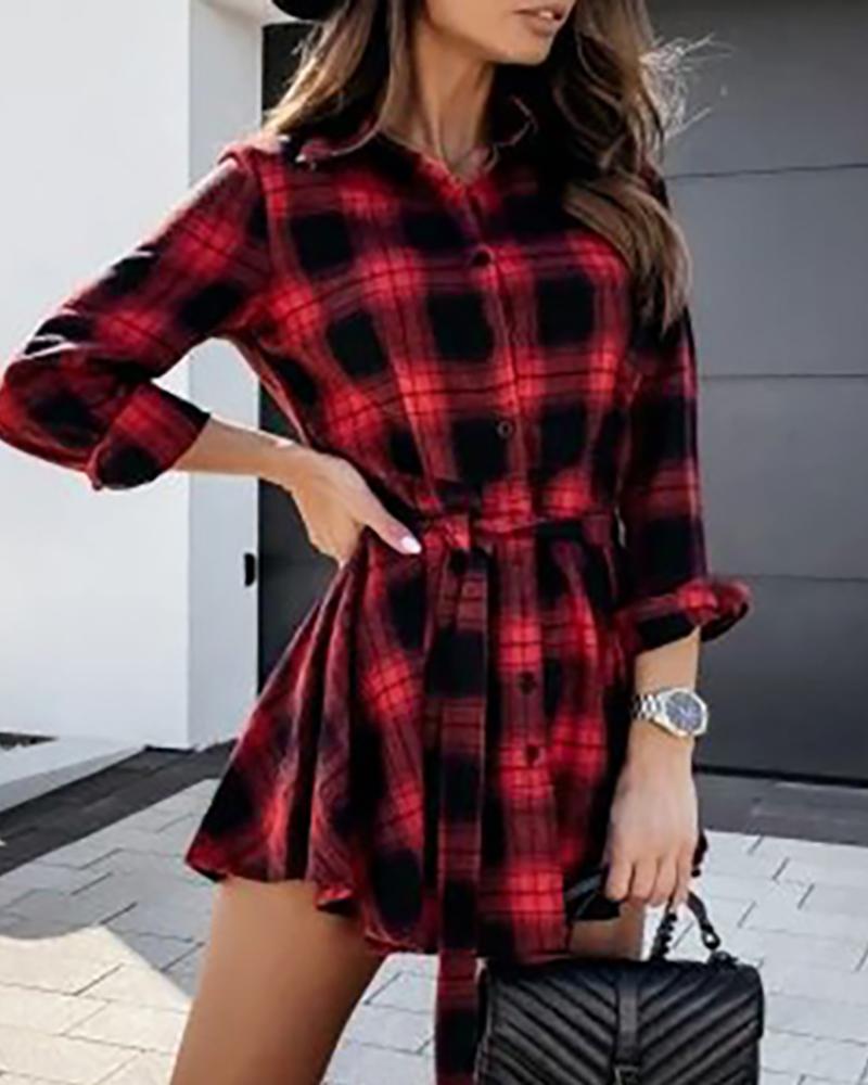 Plaid Color Long Sleeve Women Shirt Dress