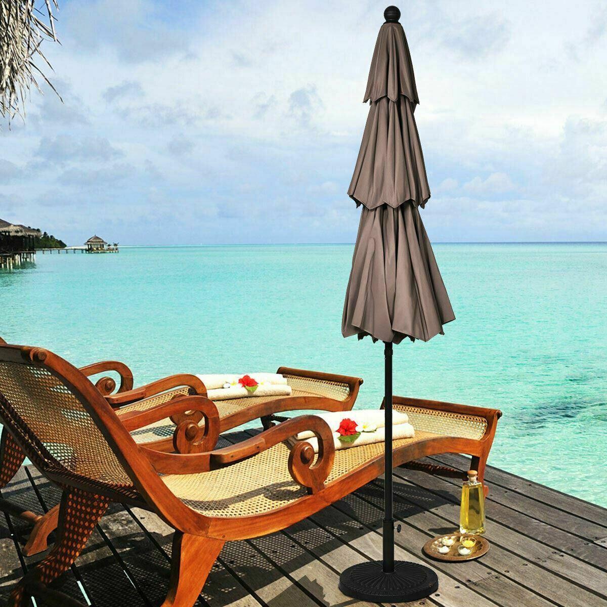 Modern Tan 10ft 3 Tier Patio Umbrella Aluminum Sunshade Shelter Double Vented