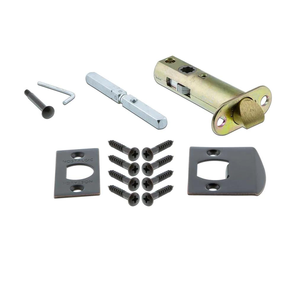 Craftsman Plate 2-3/8 in. Backset Timeless Bronze Privacy Bed/Bath Round Clear Crystal Glass Door Knob