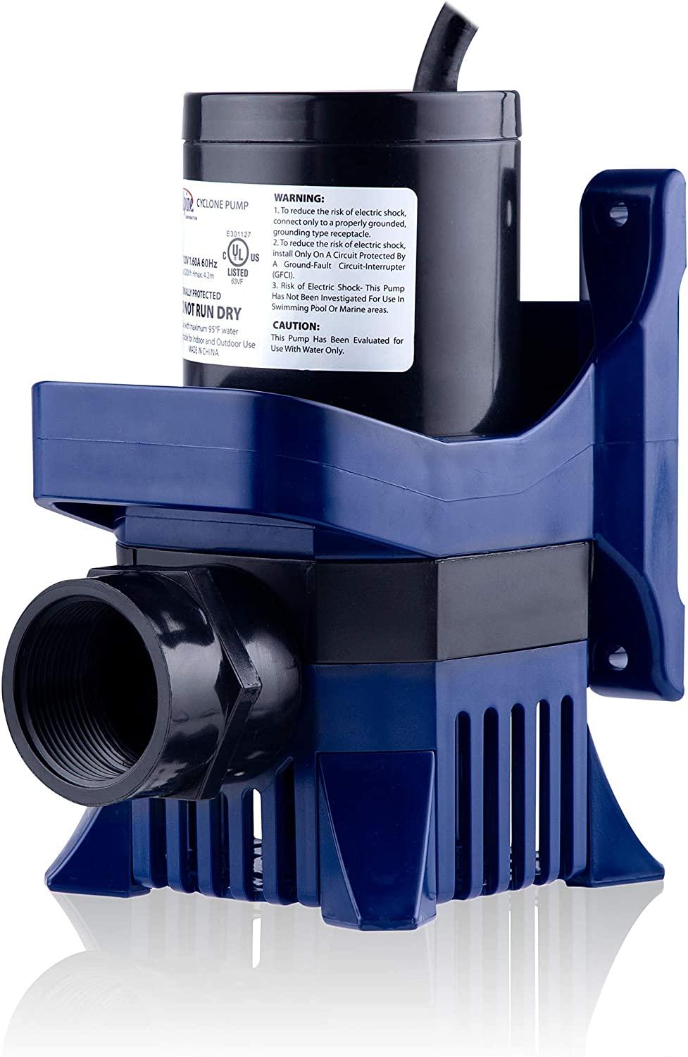 Alpine Corporation Alpine PAL3100 Cyclone Pond Pump-3100 GPH-for Fountains, Waterfalls, and Water Circulation Pump, 10.8"L x 6.1" W x 8.9"H, Black and Blue
