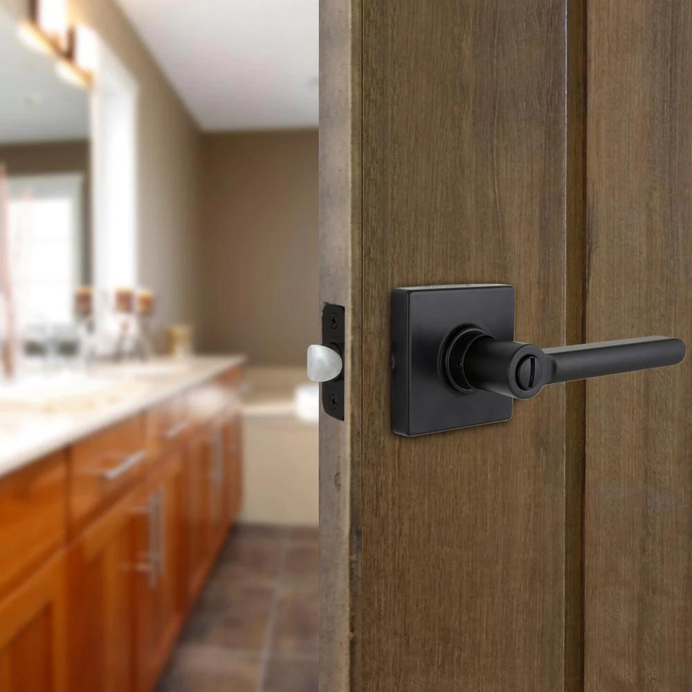 TonbridMatte Black Bed/Bath Door Lever with Square Rose (4-Pack)