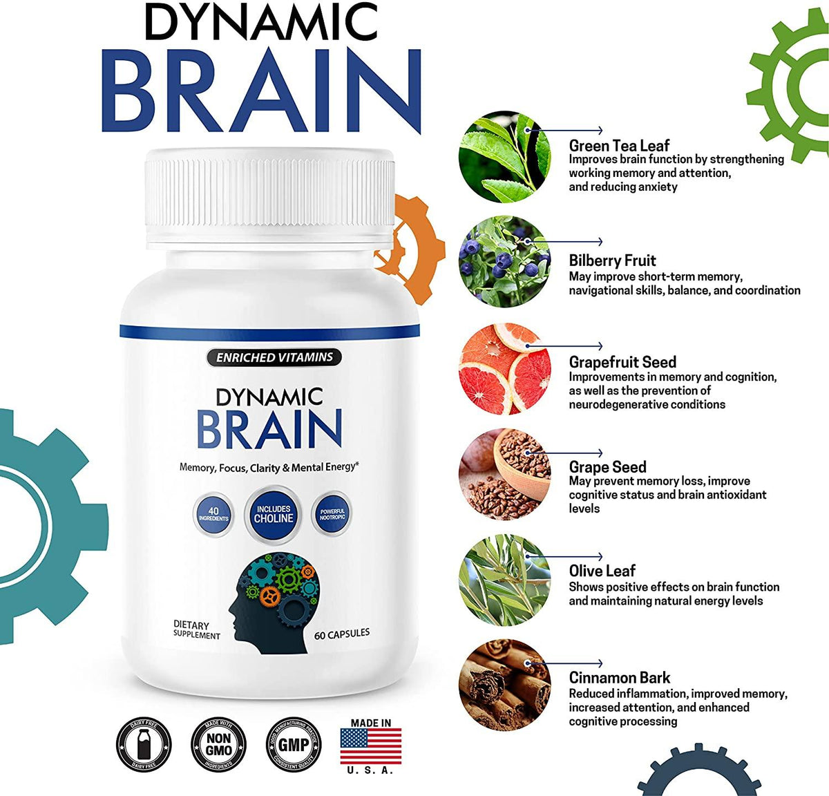 (5 Pack) Dynamic Brain Memory Focus Function Alertness & Clarity– 240 Capsule