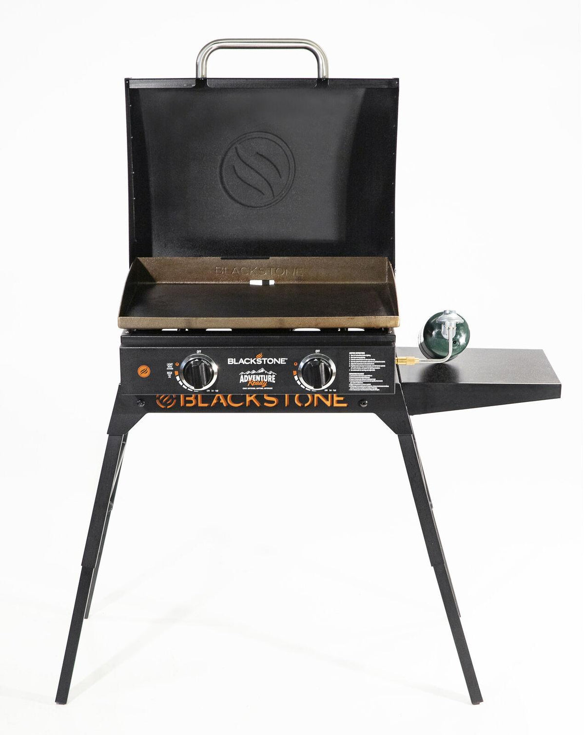 22" Griddle with Hood, Foldable Legs, Adapter Hose Tabletop Versatile