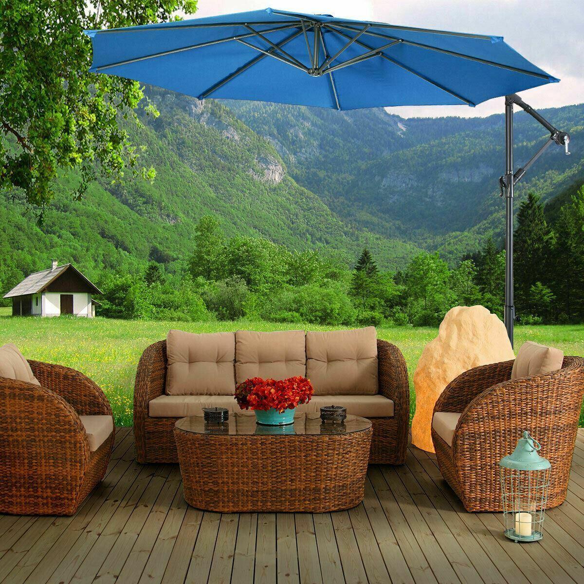 Blue Modern 10' Patio Outdoor Sunshade Hanging Umbrella-