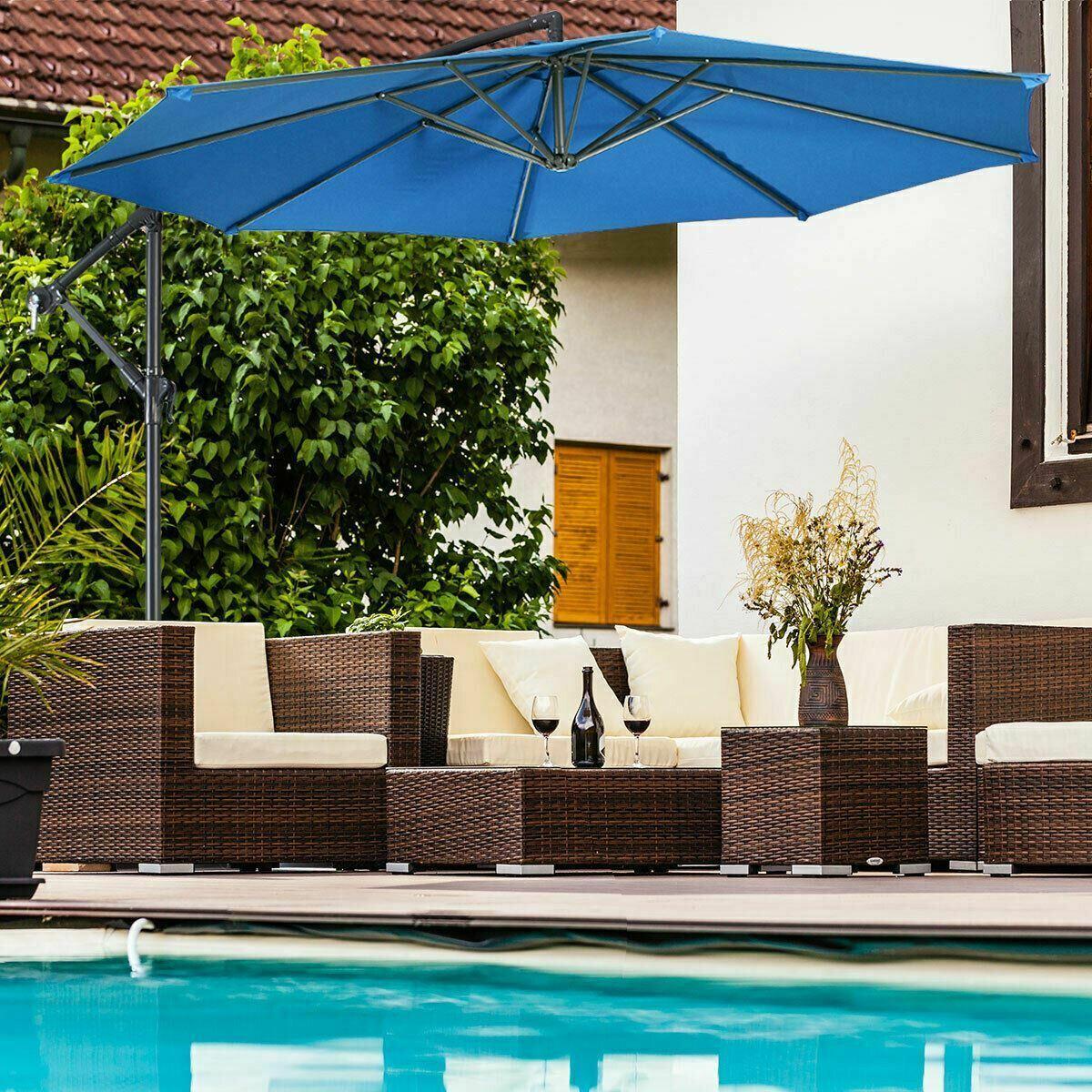 Blue Modern 10' Patio Outdoor Sunshade Hanging Umbrella-
