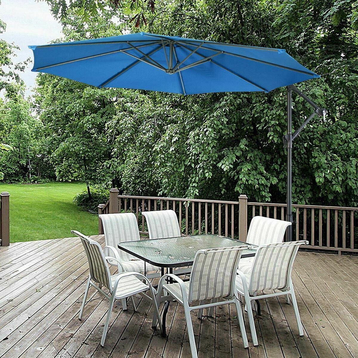 Blue Modern 10' Patio Outdoor Sunshade Hanging Umbrella-