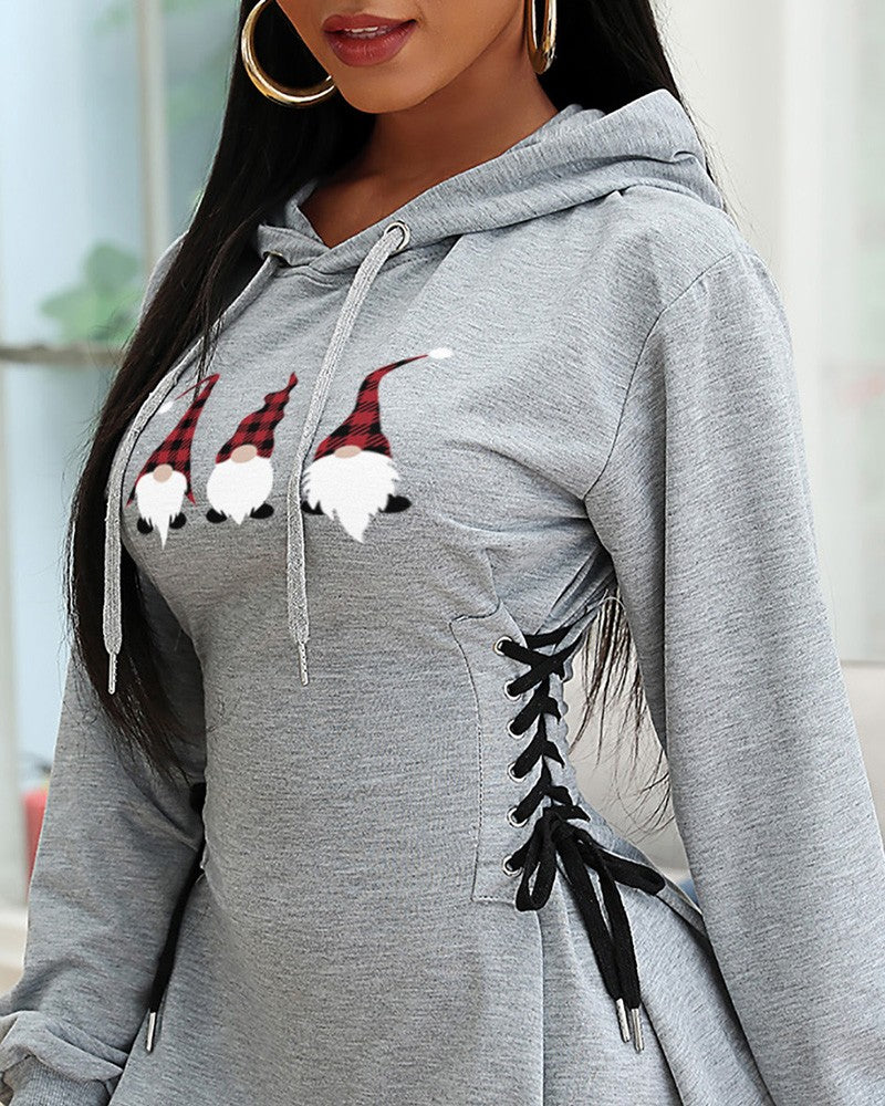 Christmas Gnomes Svg Eyelet Lace-up Casual Dress