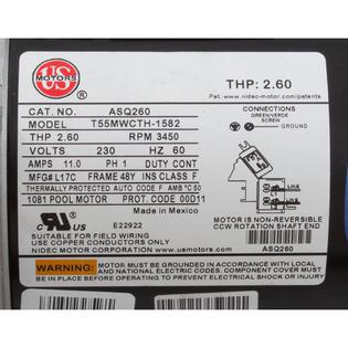 Motor, /US Motor, 2.0hp, 230v, 1-Spd, 48Yfr, SQFL