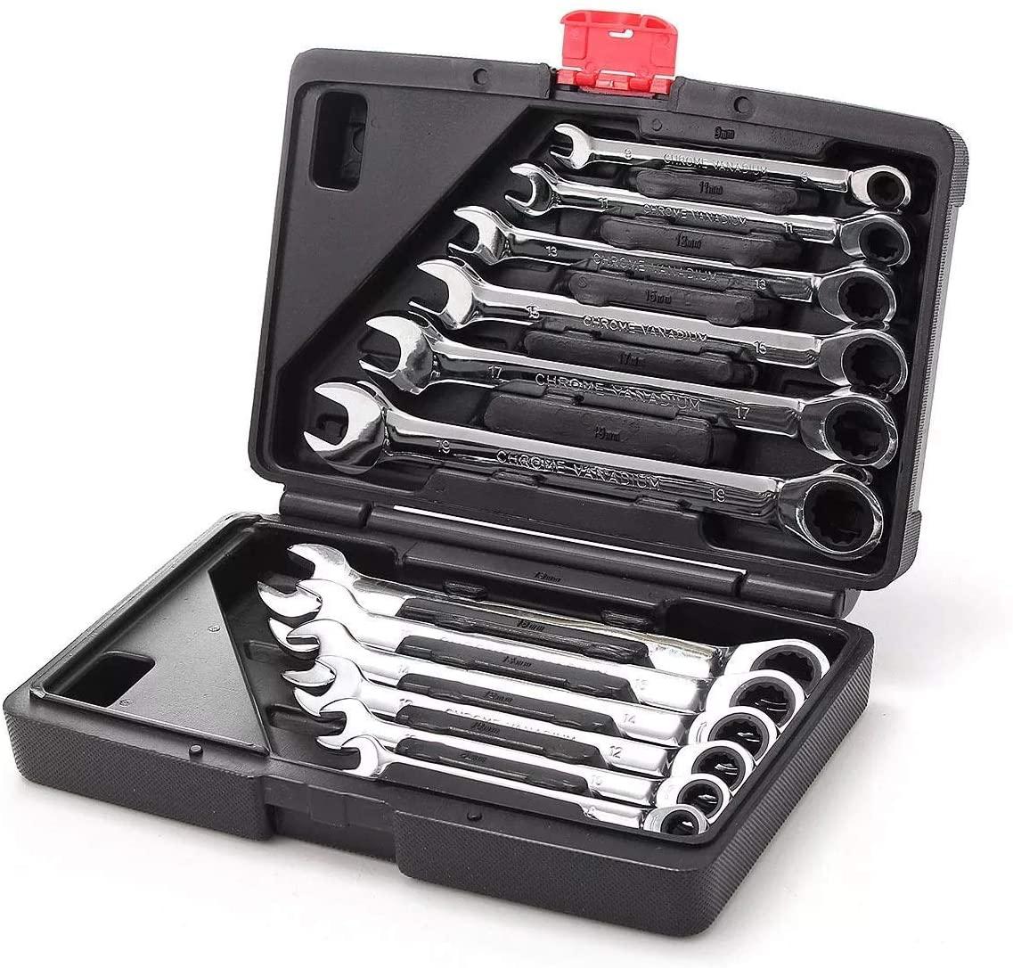 ZYL-YL 12pc Metric Ratcheting Spanner Combination Wrenche Hand Tools 9mm-18mm CR-V Steel Household Tool Sets