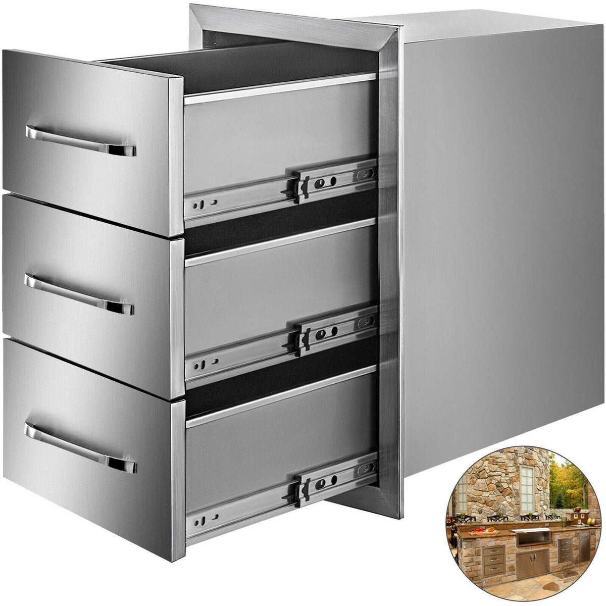16"x21.5" Outdoor Kitchen Drawers Triple Access Storage BBQ Drawer Grill Station