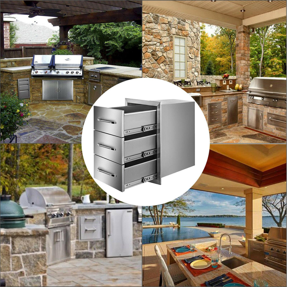 16"x21.5" Outdoor Kitchen Drawers Triple Access Storage BBQ Drawer Grill Station