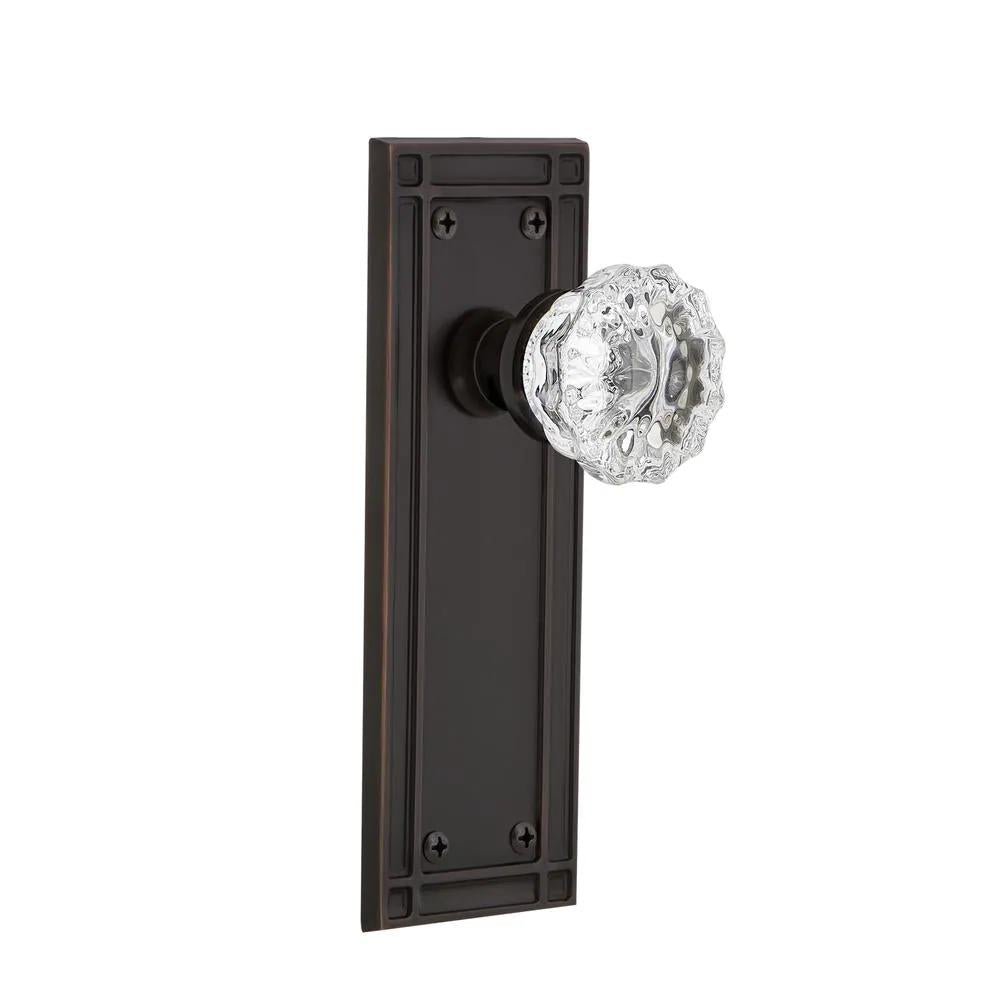 Mission Plate 2-3/8 in. Backset Timeless Bronze Privacy Bed/Bath Crystal Glass Door Knob