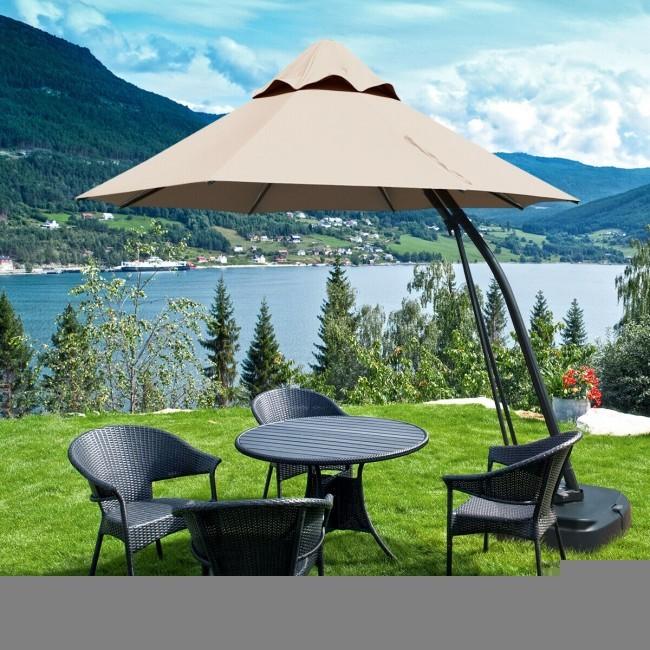11 Feet Outdoor Cantilever Hanging Umbrella with Base and
