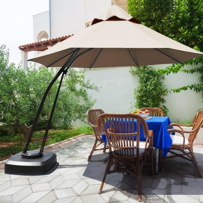 11 Feet Outdoor Cantilever Hanging Umbrella with Base and