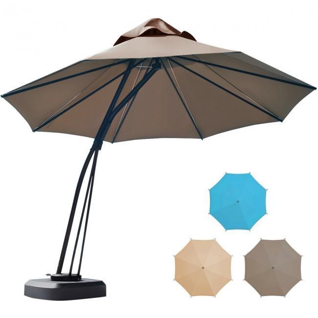 11 Feet Outdoor Cantilever Hanging Umbrella with Base and