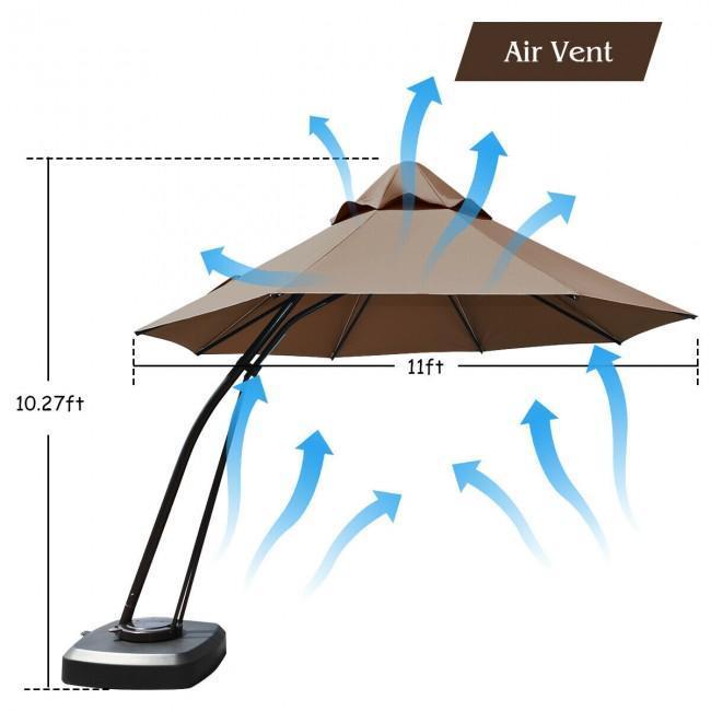 11 Feet Outdoor Cantilever Hanging Umbrella with Base and