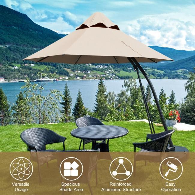11 Feet Outdoor Cantilever Hanging Umbrella with Base and
