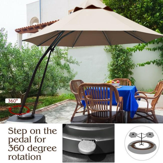 11 Feet Outdoor Cantilever Hanging Umbrella with Base and