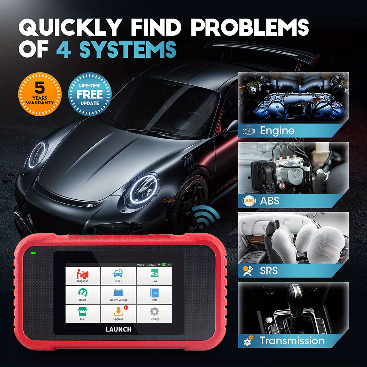 LAUNCH X431 CRP123E Car OBD2 Diagnostic Tools Automotive OBD Scanner ABS SRS Airbag Engine AT SAS OIL Brake Reset Lifetime Update