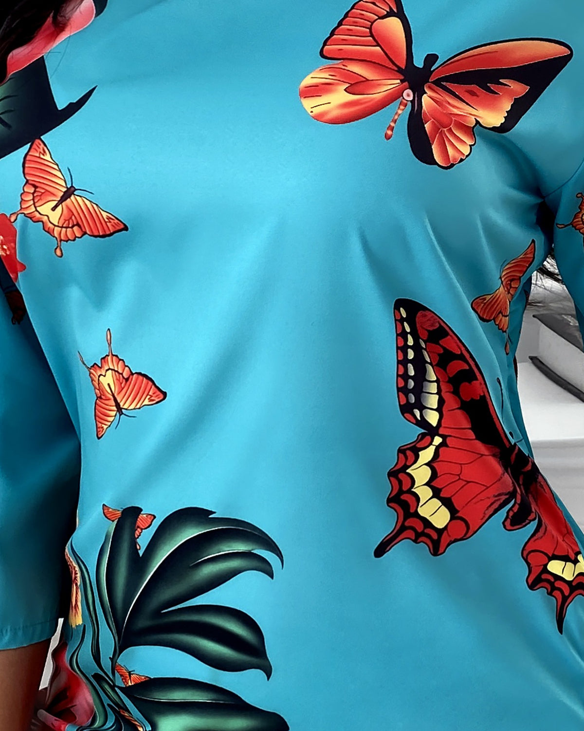Half Sleeve Butterfly Floral Print Dress