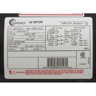 Motor, Cent, 3Hp, 208-230/460V, 3Ph, 1-SP, Sf1.15, 56Yfr 3450Rpm