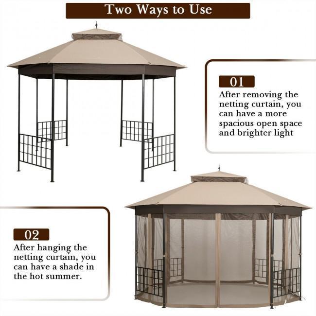 10x 12 Octagonal Patio Gazebo with Mosquito Net