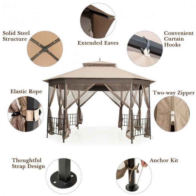10x 12 Octagonal Patio Gazebo with Mosquito Net