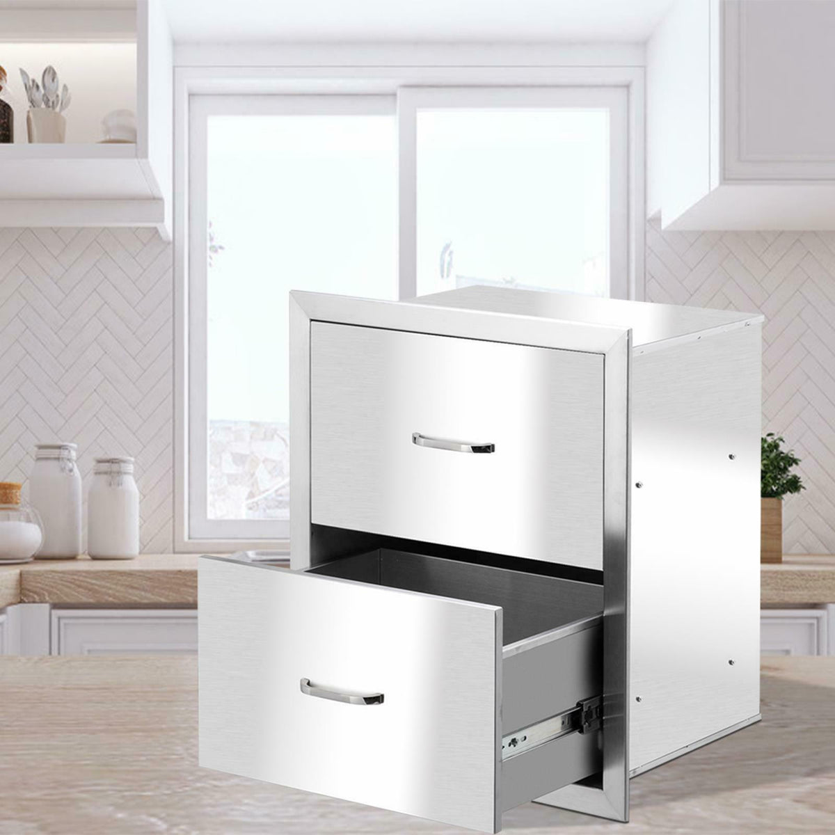 4 Sizes Stainless Steel BBQ Double Single Door Drawer Access Outdoor Kitchen