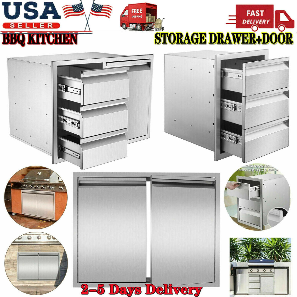 31"x24" OUTDOOR KITCHEN DOUBLE ACCESS DOOR DRAWER BBQ ISLAND STAINLESS STEEL USA