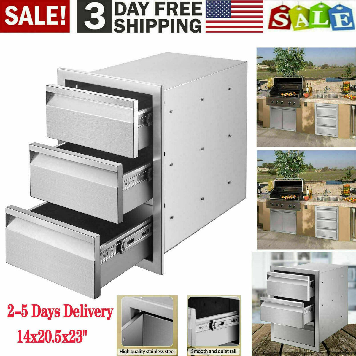 31"x24" OUTDOOR KITCHEN DOUBLE ACCESS DOOR DRAWER BBQ ISLAND STAINLESS STEEL USA