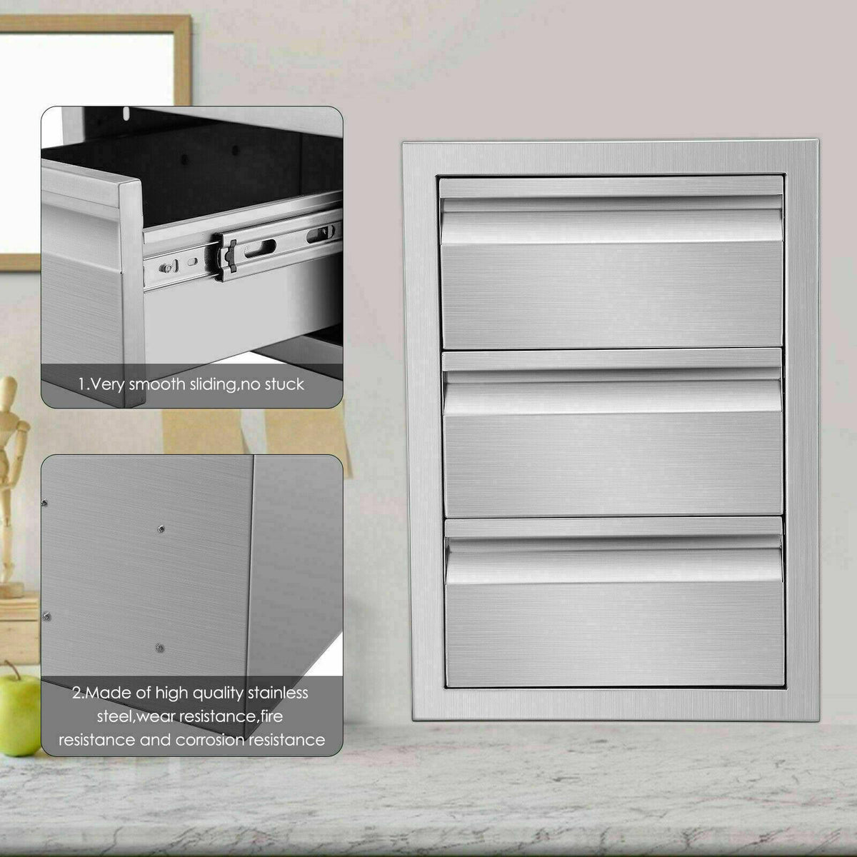 31"x24" OUTDOOR KITCHEN DOUBLE ACCESS DOOR DRAWER BBQ ISLAND STAINLESS STEEL USA