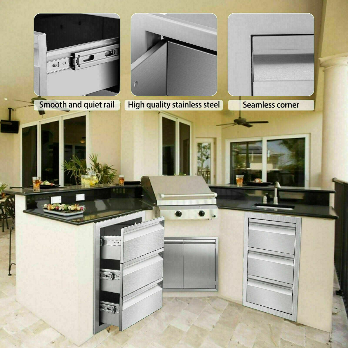 31"x24" OUTDOOR KITCHEN DOUBLE ACCESS DOOR DRAWER BBQ ISLAND STAINLESS STEEL USA