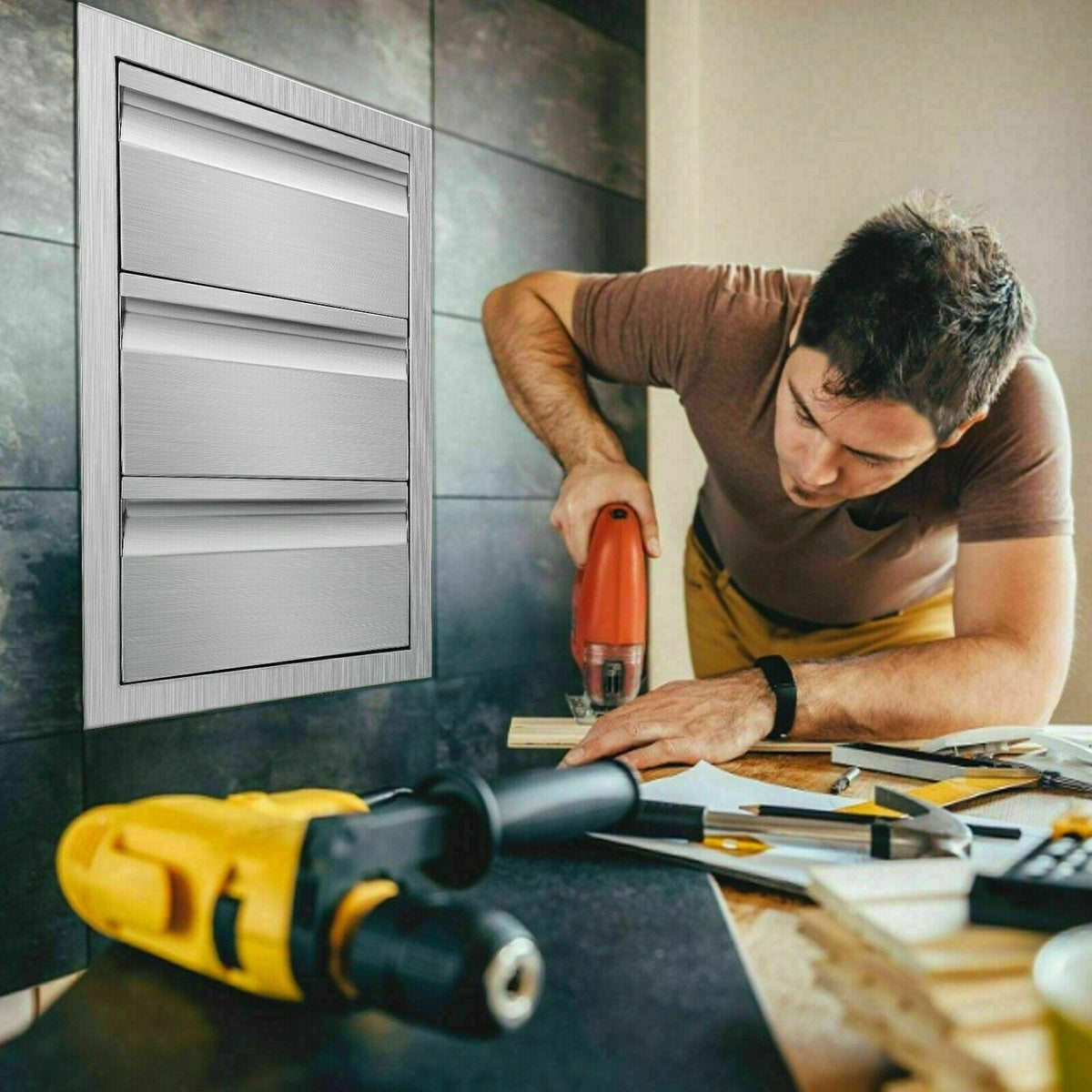31"x24" OUTDOOR KITCHEN DOUBLE ACCESS DOOR DRAWER BBQ ISLAND STAINLESS STEEL USA