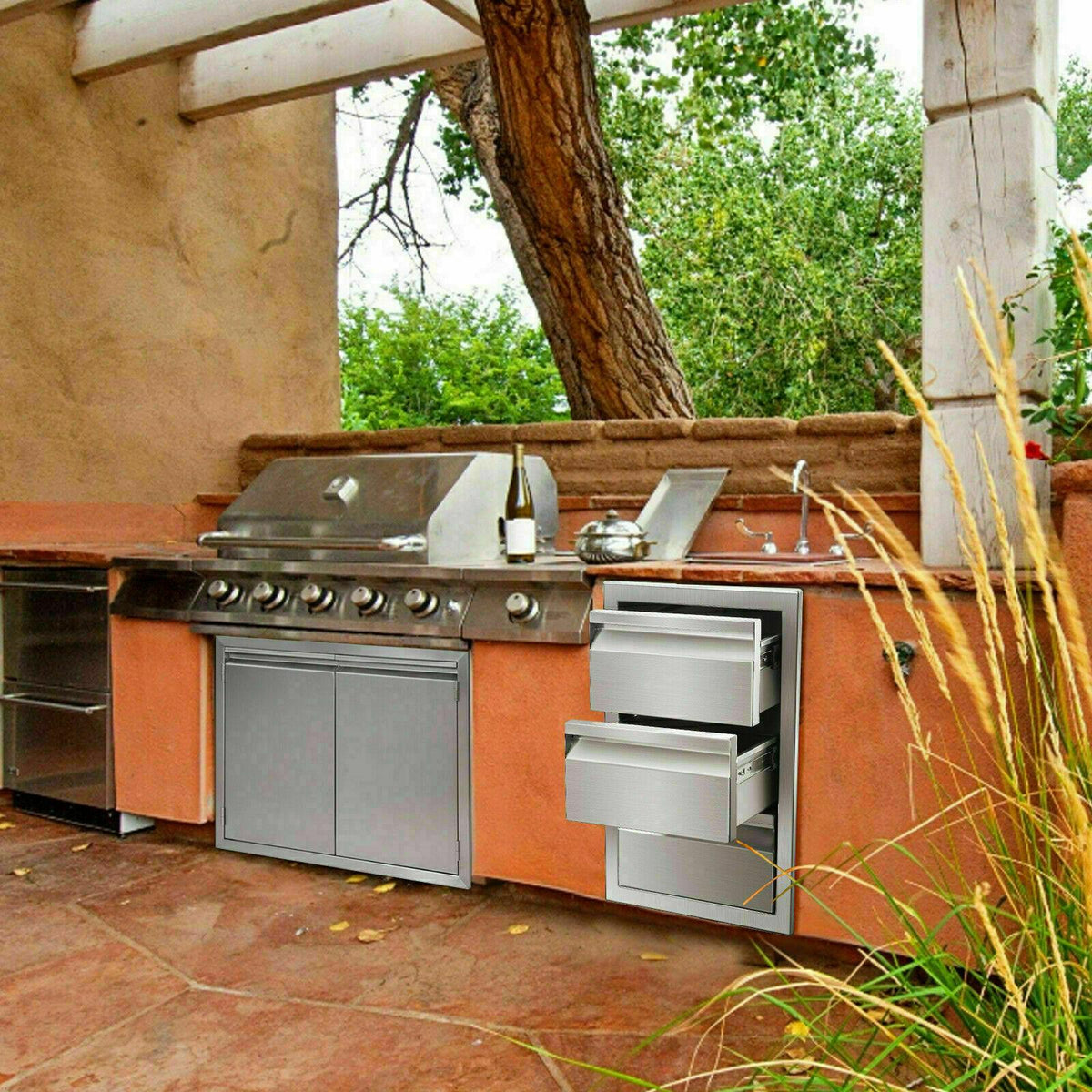 31"x24" OUTDOOR KITCHEN DOUBLE ACCESS DOOR DRAWER BBQ ISLAND STAINLESS STEEL USA