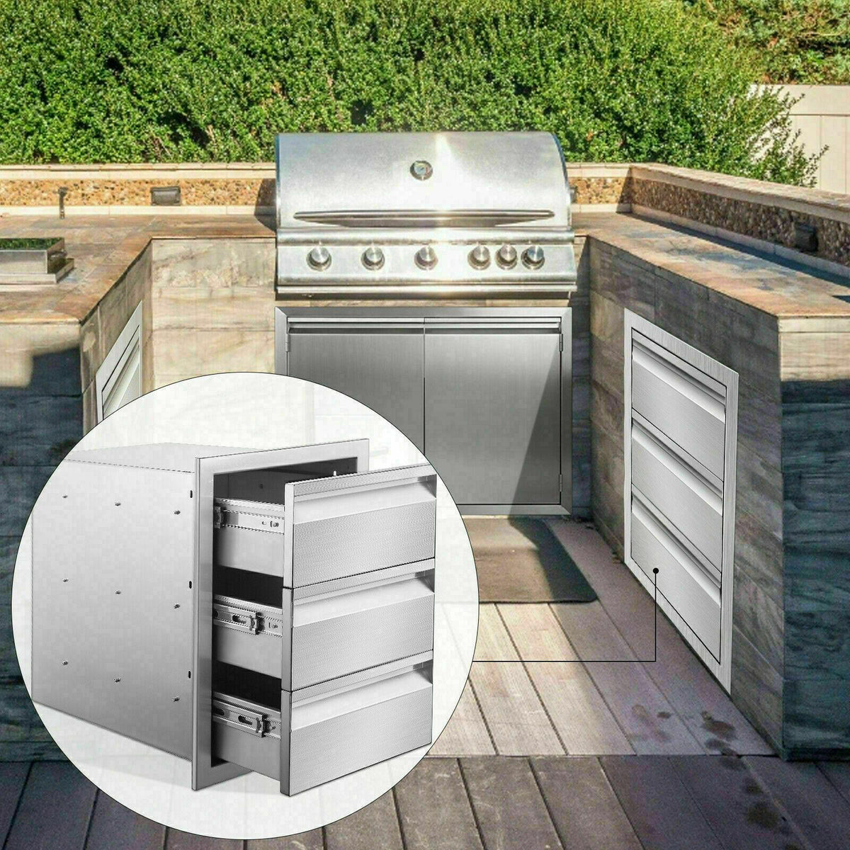 31"x24" OUTDOOR KITCHEN DOUBLE ACCESS DOOR DRAWER BBQ ISLAND STAINLESS STEEL USA