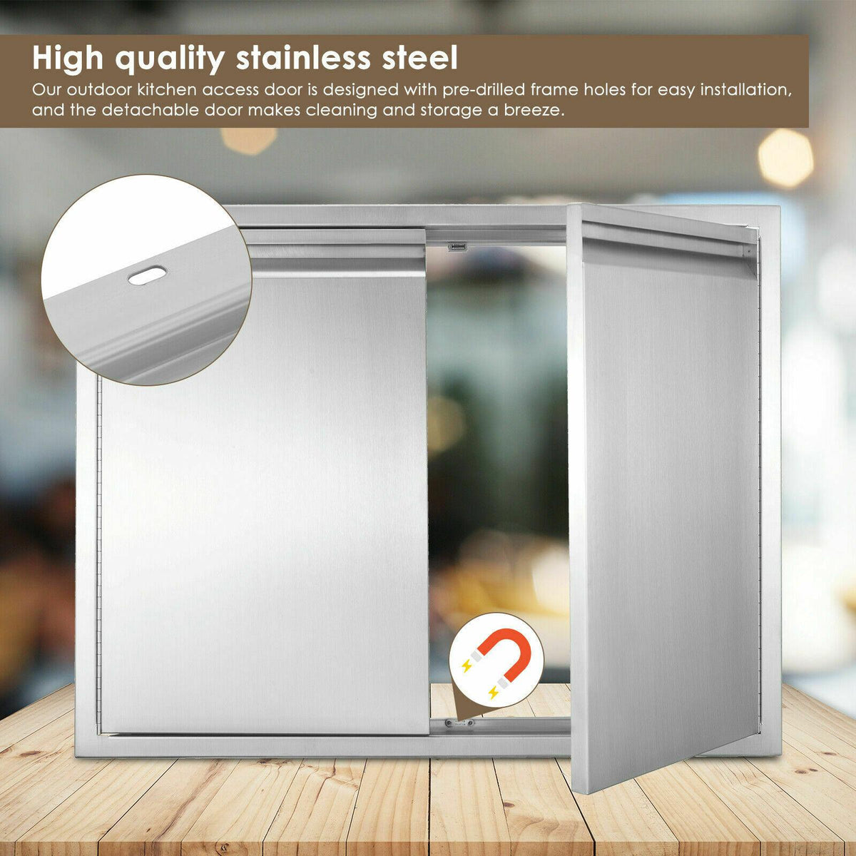31"x24" OUTDOOR KITCHEN DOUBLE ACCESS DOOR DRAWER BBQ ISLAND STAINLESS STEEL USA