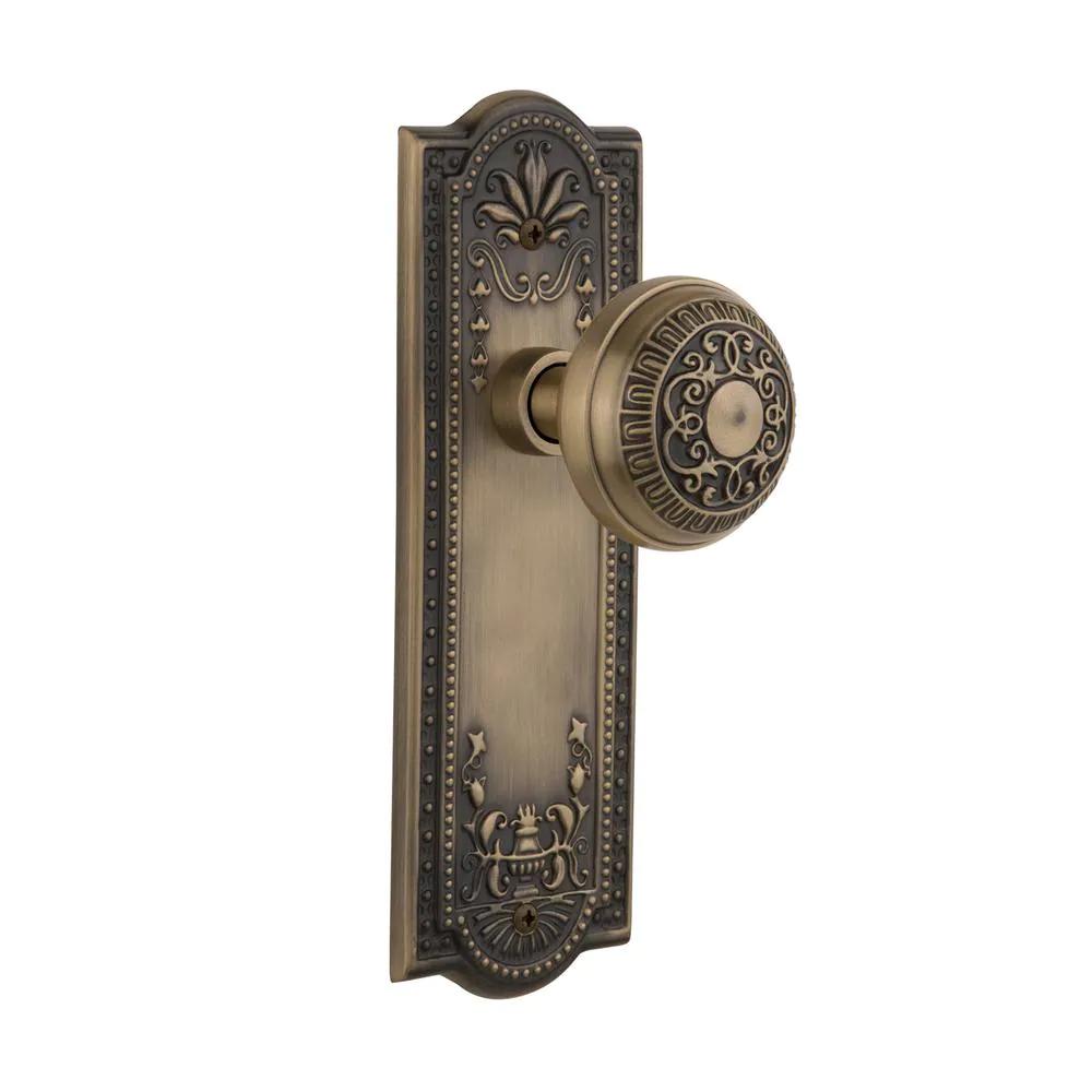Meadows Plate 2-3/8 in. Backset Antique Brass PassaHall/Closet Egg and Dart Door Knob