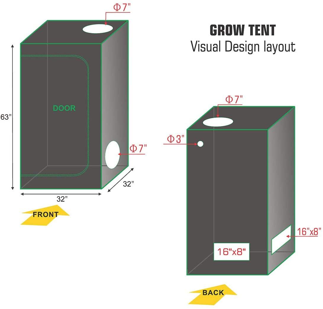 BloomGrow 300W Full Spectrum UFO LED Light + 32''x32''x63'' Grow Tent + 4'' Inline Fan Filter Duct Combo + Hangers + Hygrometer + Shears + 24-hour Timer + Trellis Netting Indoor Grow Tent Complete Kit
