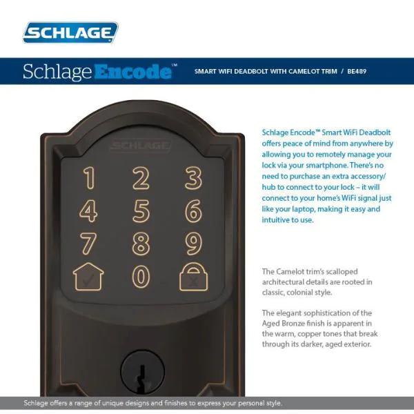 Camelot Aged Bronze Encode Smart Wi-Fi Deadbolt with Alarm and Camelot Handle Set with Accent Lever with Camelot Trim