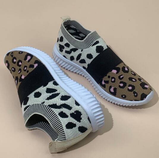 Ladies Leopard Mesh Breathable Slip-On Loafers