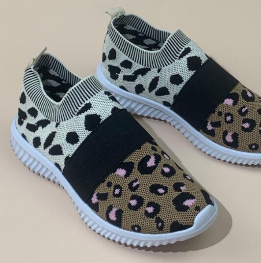 Ladies Leopard Mesh Breathable Slip-On Loafers